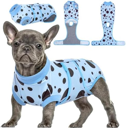 Kuoser Dog Surgery Suit, Soft Dog Spay Recovery Suit Female, Anti Licking Neuter Recovery Suit for Male Dogs, Post-Op Pet Surgical Suit Protective Wear E-Collar & Cone Alternative,Blue Polka Dots S