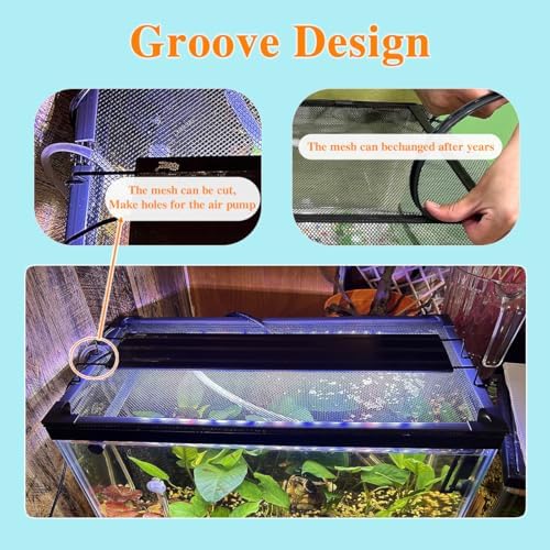 Magnetic Fish Tank Lid Green Frame Grey Fiberglass Mesh, DIY Fish Tank Cover Adjustable Size Fit Tank Size Max 35''X19'' for Preventing Fish from Jumping Out and Reptile Escaping