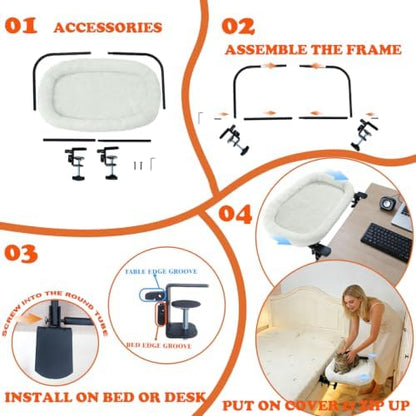 Cat Desk Bed&Cat Hammock for Desk and Bedside,90°Rotating&Height Adjustable