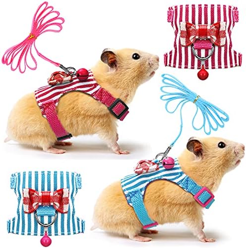 Satinior 2 Pcs Guinea Pig Harness and Leash Set, S, Blue, Pink