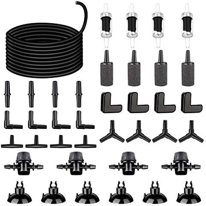 26.6 Feet Black Aquarium Soft Airline Tubing Hose Standard with 4 Air Stones,4 air Value Controller,4 Check Valves, 6 Suction Cups and 16 in Total for I,L,T,Y Shape Connectors