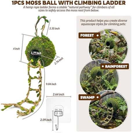 Artificial Handmade Cave Hideout with Hanging Rope & Hemp Climbing Ladder – Reptile Tank Decor Accessories for Leopard Crested Geckos, Chameleons, Snakes. Terrarium Decor (4")