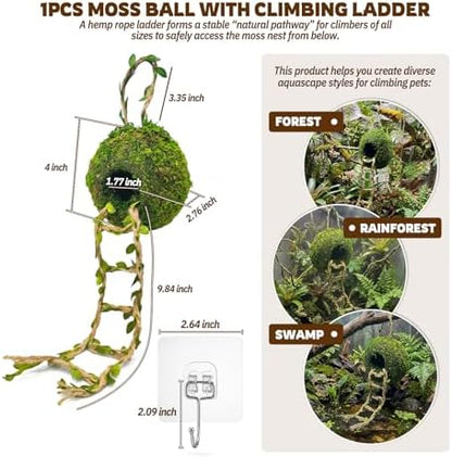 Artificial Handmade Cave Hideout with Hanging Rope & Hemp Climbing Ladder – Reptile Tank Decor Accessories for Leopard Crested Geckos, Chameleons, Snakes. Terrarium Decor (4")