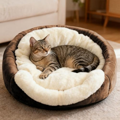 Cat Beds for Indoor Cats-Rabbit-Shaped Cat Cave Bed with Toy,Brown L