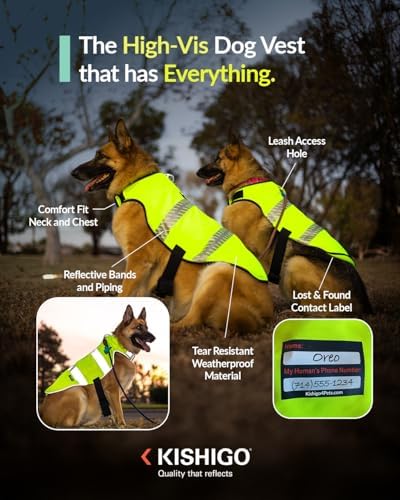 Reflective Dog Safety Vest, Harness and Collar Compatible, Waste Bag Holder, Water Resistant, Adjustable Neck and Chest, Day or Night Walking, High-Visibility Protection (Lime, XS)