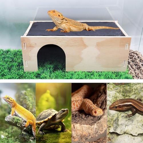 2-in-1 Bearded Dragon Basking Platform with Hideout, Slate Rocks for Reptiles with Base, Leopard Gecko Hides and Caves, Reptile Tank Accessories for Bearded Dragons, Geckos, Ball Pythons, Tortoise