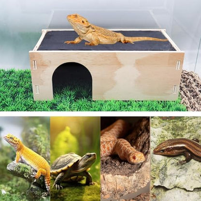 2-in-1 Bearded Dragon Basking Platform with Hideout, Slate Rocks for Reptiles with Base, Leopard Gecko Hides and Caves, Reptile Tank Accessories for Bearded Dragons, Geckos, Ball Pythons, Tortoise