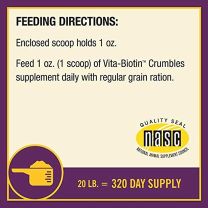 Horse Health Vita Biotin Crumbles Horse Hoof Supplement, Biotin Supplement Supports Healthy Hoof Growth, Strong Walls, Prevents Cracks & Chipping, 3 lbs, 48-Day Supply