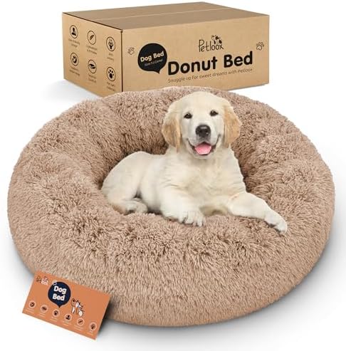 Calming Donut Dog Bed for Small Dogs, Round Dog Bed for Medium & Large Dogs