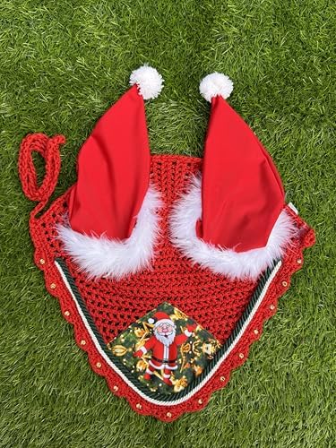 Horse Ear Bonnet Santa Claus Double Hats Fly Hood Ear Net Fly Veil Gift for A Christmas Equestrian Tack Equine (Printing, X-Large/X-Full)