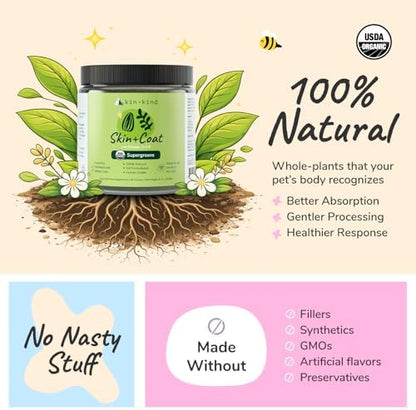 kin+kind Skin and Coat Supplement for Dogs & Cats – Natural Vitamin Supplements with Organic Ingredients for Shiny Fur, Moisturized Skin & Overall Pet Wellness – Dog Essentials & Cat Essentials – 8oz