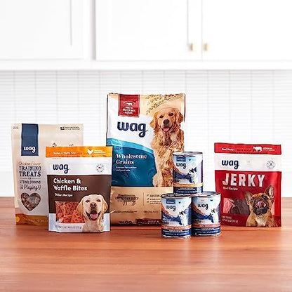 Amazon Brand – Wag Chewy Whole Muscle American Jerky Dog Treats – Chicken & Flaxseed (1 lb), Grain Free