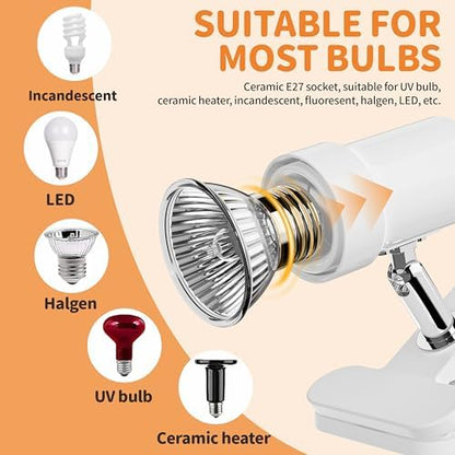 GOZILLA Reptile Heat Lamp, 360° Rotatable Turtle Light with 25W+50W UVA/UVB Reptile Light Bulbs, Turtle Lamp for Reptile and Amphibian Tanks, Terrariums and Cages.(White)