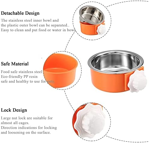 Dog Crate Bowl, Hanging Stainless Steel Removable Pet Crate Water & Food Bowls, Pet Cage Feeder Container Coop Cup for Cat Puppy Birds Rats Guinea Pigs Rabbit Hamster (2PCS)