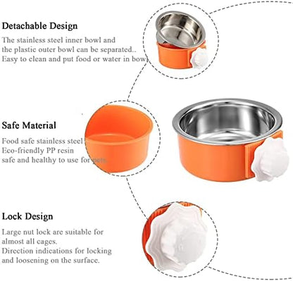 Dog Crate Bowl, Hanging Stainless Steel Removable Pet Crate Water & Food Bowls, Pet Cage Feeder Container Coop Cup for Cat Puppy Birds Rats Guinea Pigs Rabbit Hamster (2PCS)
