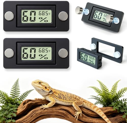 Reptile Temperature and Humidity Monitor, 2PCS Magnetic Thermometer Hygrometer,Bearded Dragon Tank Accessories,Pet Humidity Meter Supplies for Jumping Spider