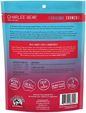 Charlee Bear Original Crunch Dog Treats,Turkey Liver and Cranberries Resealable Bag,Low Calorie Training Treats for Dogs,Limited Ingredient,Healthy,Crunchy Dog Snacks,Made in USA,16 Ounce (Pack of 2)