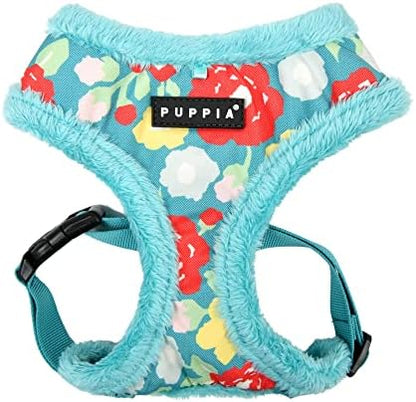 Puppia Alyssa Dog Harness Over-The-Head Warm Winter Flower Pattern Adjustable Chest for Small and Medium Dog, Aqua, Small