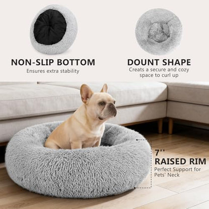 MIXJOY Orthopedic Dog Bed Comfortable Donut Cuddler Round Pet Beds Ultra Soft Washable Dog and Cat Cushion (20''/23''/30'') (23'', Grey)