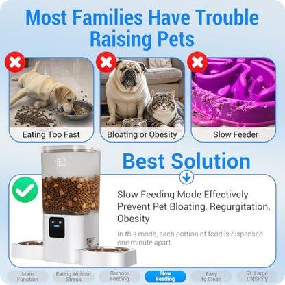 Frienhund Automatic Cat Feeder 2 Cats with Slow Feed: Dual Automatic Dog Feeder with 5G WiFi, Cat Food Dispenser with APP Control for Multiple Pets, Detachable for Easy Clean, Double Pet Bowl - 29 Cup