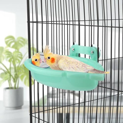 Wontee Bird Bath with Mirror for Small Birds Budgie Parakeet Cage, 2 Pcs