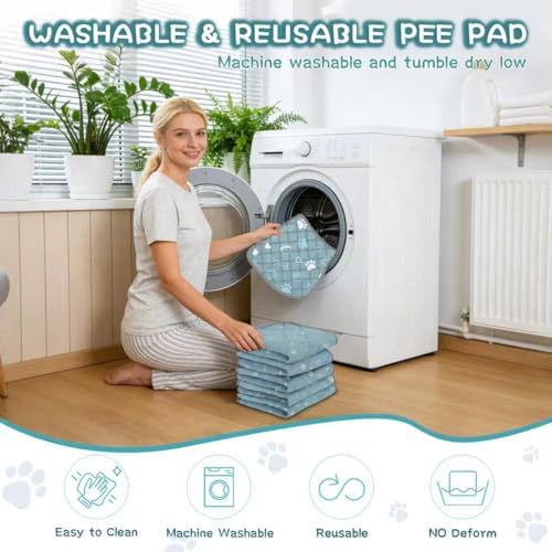 6 Packs Washable Guinea Pig Cage Liners with with Paw Print, Waterproof Guinea Pig Pee Pads Reusable Absorbent Bedding Anti Slip Mats for Small Animals Bunny Rabbit Hamster (Blue, 24 x 18in)