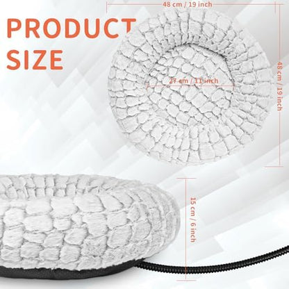 Heated Cat Bed with Timer & Temp Adjustable, Round Heating Pet Bed for Cats Indoor 19" Soft & Cozy Donut Electric Pet Warming Pad Heater for Cat