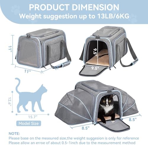 Petsfit Medium Double Expandable Cat Carrier for Cats and Small Dogs
