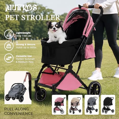 MUTTROS Pet Stroller for Dogs & Cats, 66lbs, Pink
