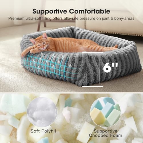 MIXJOY Dog Beds for Small Dogs Cats, Soft Cat Bed for Indoor Cats, Rectangle Pet Bed for Puppy Kitty, Washable Dog Bed with Removable Cover, Anti Slip Bottom, 20"x19"x6", Grey