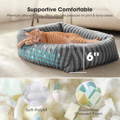 MIXJOY Dog Beds for Small Dogs Cats, Soft Cat Bed for Indoor Cats, Rectangle Pet Bed for Puppy Kitty, Washable Dog Bed with Removable Cover, Anti Slip Bottom, 20"x19"x6", Grey