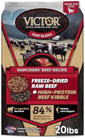 VICTOR Raw Kibble Blend - Ranchers' Beef Freeze-Dried Dry Dog Food, 20 lb