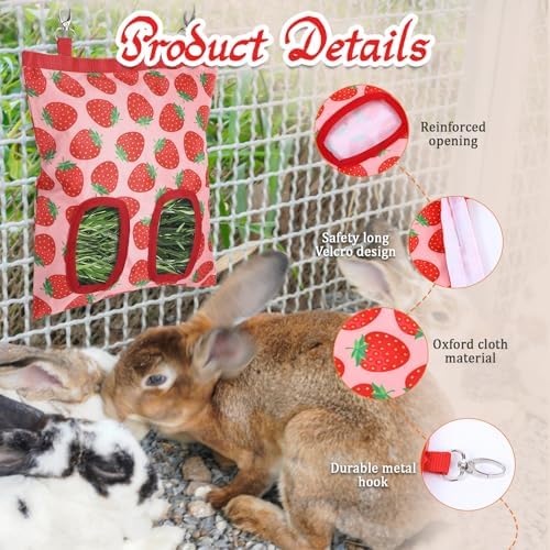 Rabbit Hay Feeder, 2 Hole Washable Hanging Hay Bag for Guinea Pig