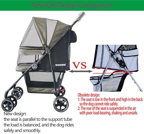 ROODO 4 Wheel Dog Cat Pet Stroller Best Lightweight Foldable Compact Portable Jogger All Terrain Travel Pet Gear Puppy Doggie Bunny Kitty Stroller for up to 30lbs Medium Small Dogs Cats(sage Green)