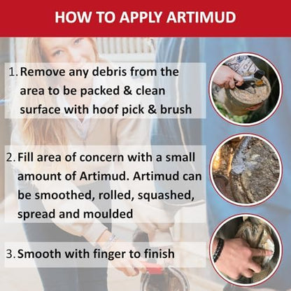 Artimud - Horse Hoof Putty Thrush Treatment 10 oz (300g) | Eucalyptus Horse Hoof Clay | Equine Frog & Sole Protection | Red Horse Products | Natural Hoof Mud | Non-caustic | All Equines