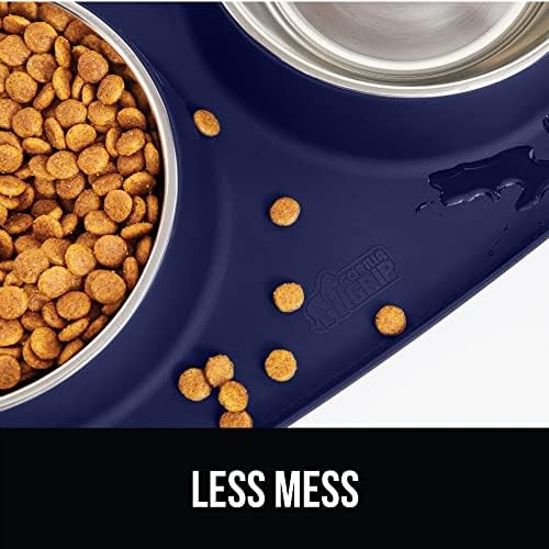 GORILLA GRIP Dog Bowl Set with Feeding Mat, 304 Stainless Steel, 1 Cup Navy