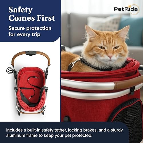 Dog Stroller with Detachable Carrier for Small Dogs & Cats, Red