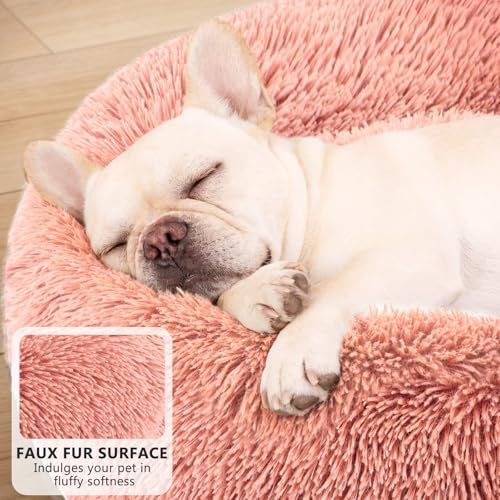 MIXJOY Orthopedic Dog Bed Comfortable Donut Cuddler Round Pet Beds Ultra Soft Washable Dog and Cat Cushion (20''/23''/30'') (23'', Pink)