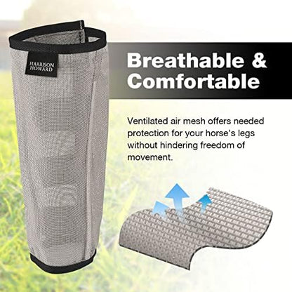 Harrison Howard Loose Fitting Fly Boots UV-Protective Extra Tough Mesh Ventilated Four Fasteners Stay-on Design Protect Horse Legs & Stomp-Reducing Set of 4 Original Grey Yearling
