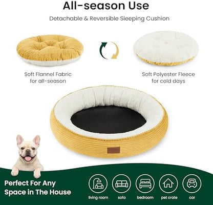 Love's cabin Round Donut Cat and Dog Cushion Bed, 30in Pet Bed for Medium or Large Dogs, Anti-Slip & Water-Resistant Bottom, Soft Durable Fabric Pet Beds, Washable Calming Cat Bed, Yellow