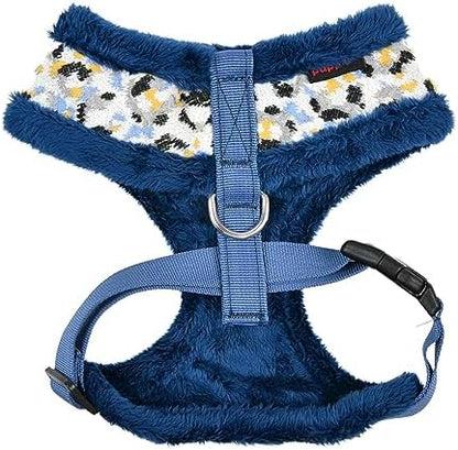 Puppia Huxley Dog Harness Over-The-Head Warm Winter Leopard Pattern Adjustable Chest for Small and Medium Dog, Blue, Large
