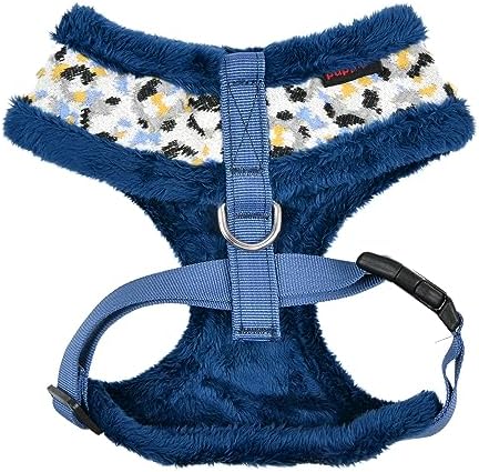 Puppia Huxley Dog Harness Over-The-Head Warm Winter Leopard Pattern Adjustable Chest for Small and Medium Dog, Blue, Small
