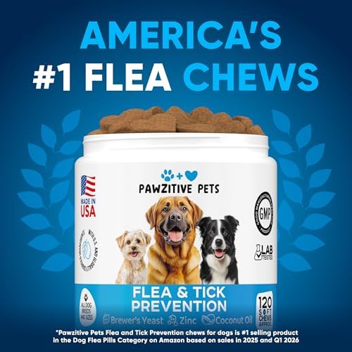 Chewable Flea and Tick Prevention for Dogs - 120 Soft Chews Made in USA - Oral Flea and Tick Control Pills for Small, Medium, Large Dogs and Puppies - Skin and Coat Supplement Treats for All Breeds