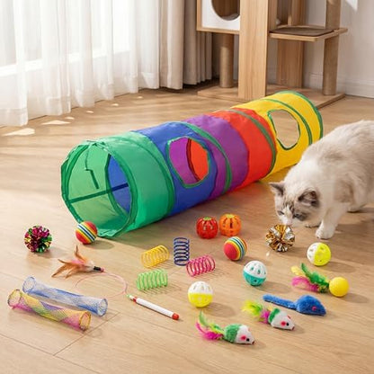 iCAGY 25 Pcs Cat Toys Set, Cat Tunnel Toy for Indoor Cats, Kittens