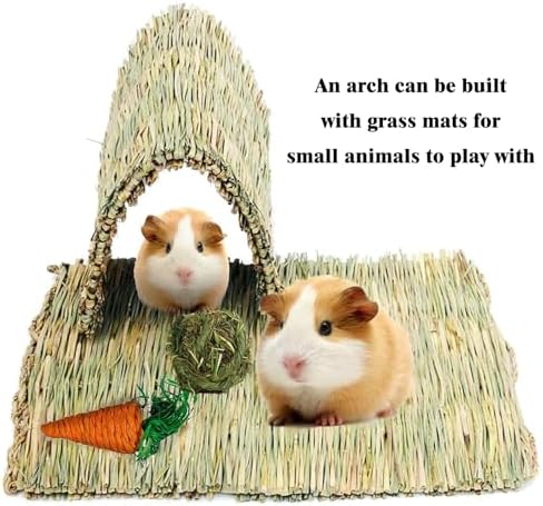 kathson 4 PCS Large Grass Mat for Rabbit, Natural Bunny Woven Hay Mat Straw Small Animal Bedding Nest for Guinea Pigs Hamster Chinchillas Puppy Biddy Sleeping Chewing Scratching