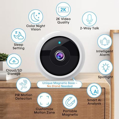 AMTIFO Security Cameras Wireless Outdoor Magnetic - 4-Pack Install-Free Indoor Smart 2K WiFi - Long Battery Life Powered Wireless Security Camera with AI Motion Detection