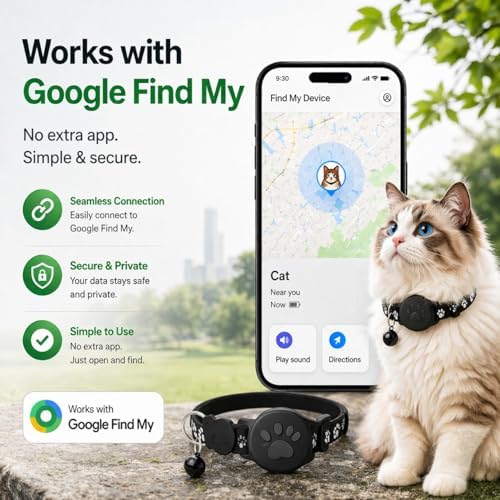 Pet Tracker,GPS Collar for Cats,Smart tag,Waterproof Compatible with Find My,No Monthly Fee,Advanced Tracking Solution Smart Collar for Pet Safety Ideal Small Large Cats(Android User)