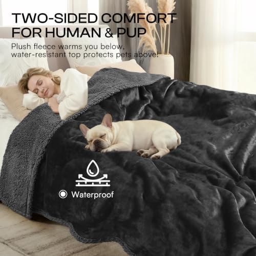 Luciphia Waterproof Blanket for Large Dog, Reversible Sherpa Bed Cover