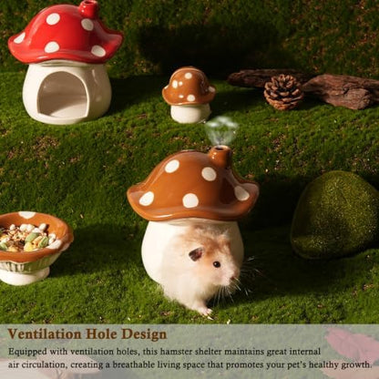 Ceramic Hamster Hideout Mushroom Chew Proof Syrian Hide Cool Bed