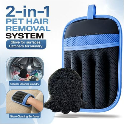 Pet Hair Remover Kit – New 2026 – Electrostatic Glove + 6 Fur-Releasing Laundry Octopuses – Dog & Cat Hair Removal for Furniture, Couch, Carpet, Car Seat, Clothes, Bedding, Washer & Dryer
